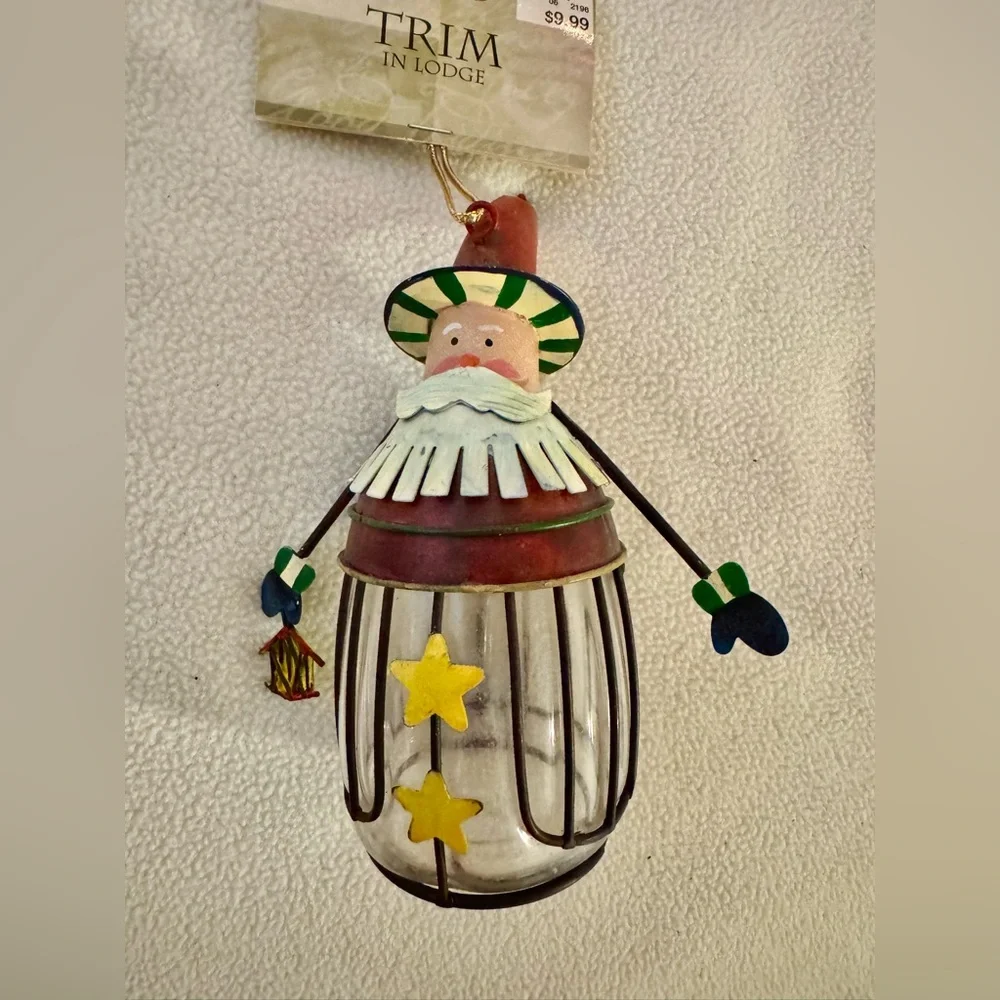 Rustic Metal Glass Santa Ornament Figurine NWT Vintage Target 2001